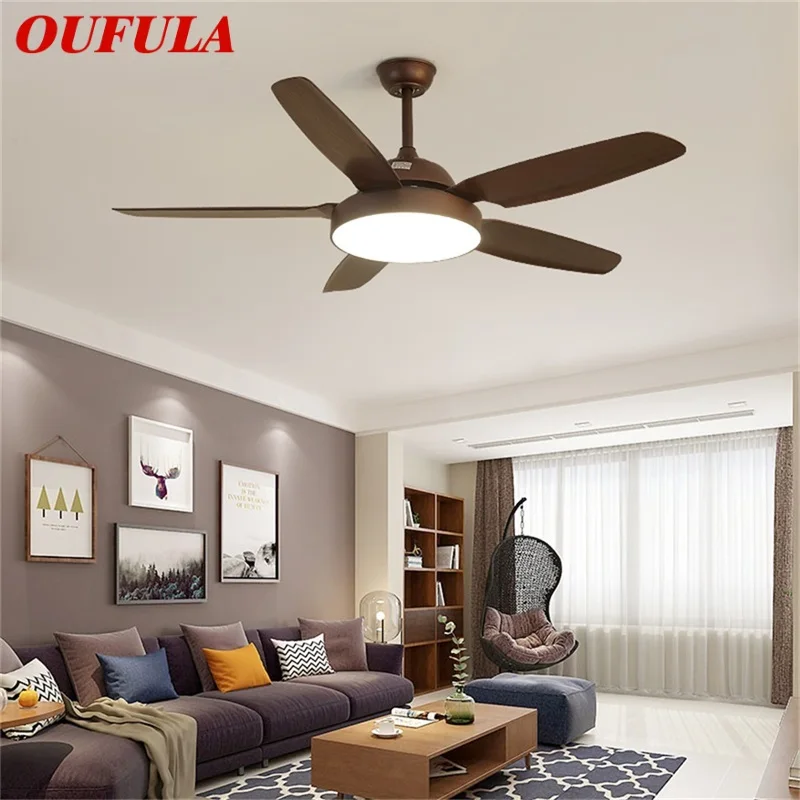 

OUFULA Retro Simple Ceiling Fan Light Remote Control with LED 52 Inch Lamp for Home Living Dining Room