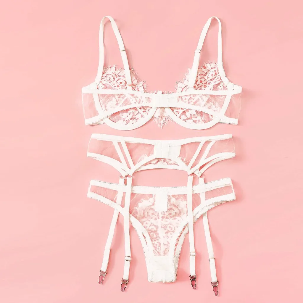 Сексуальный комплект женского нижнего белья с кружевными ремешками пуш ап