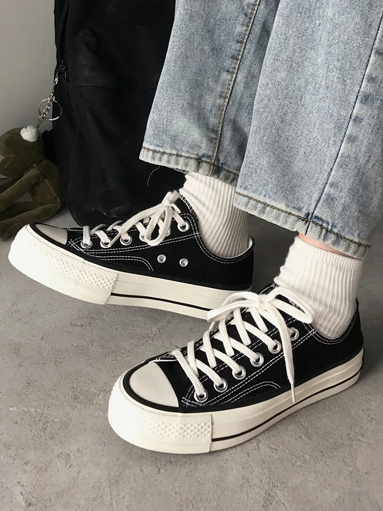 

Парусиновые туфли с низким вырезом, женские, весна-осень 2021, новая Корейская версия универсальных повседневных туфель для скейтборда, толст...