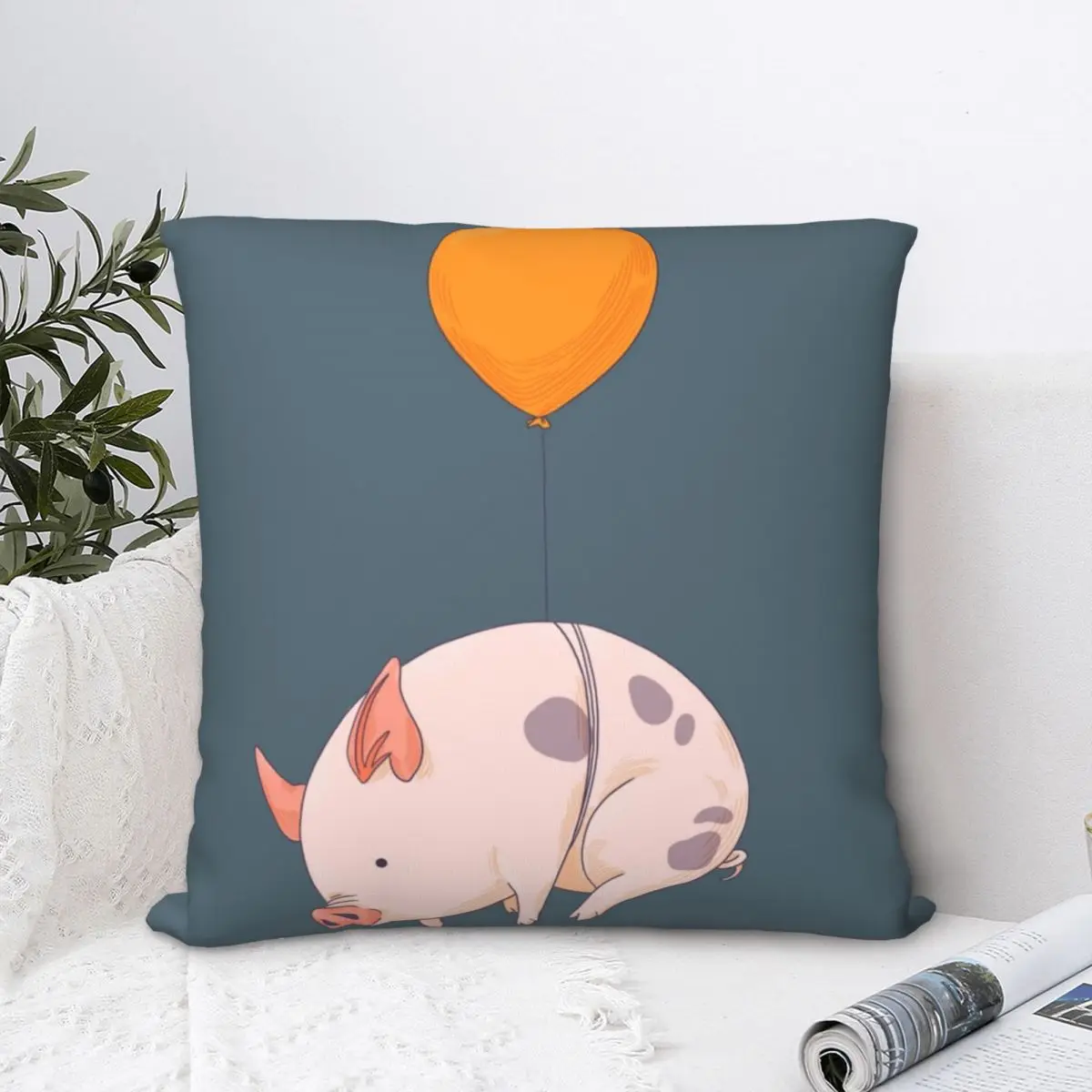 

When Pigs Fly Square Pillowcase Cushion Cover cute Zipper Home Decorative for Sofa Seater Simple 45*45cm