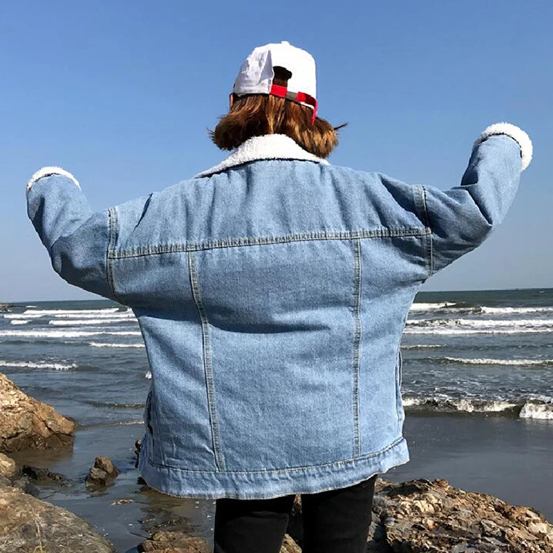 Новая женская джинсовая куртка джинсовое флисовое Женское пальто осень и