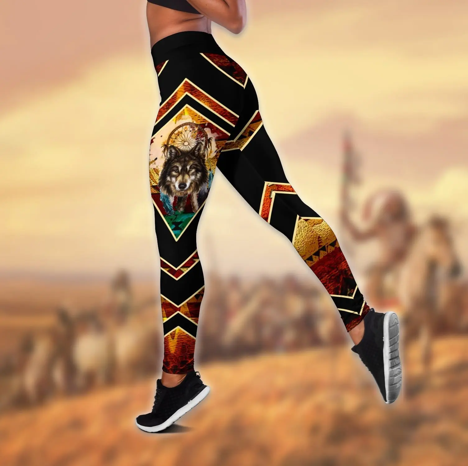 

Tribal style Native Indian Wolf 3D All Over Printed Legging + Hollow Tank Combo Sexy Elastic Female Skinny Leggings DDK45