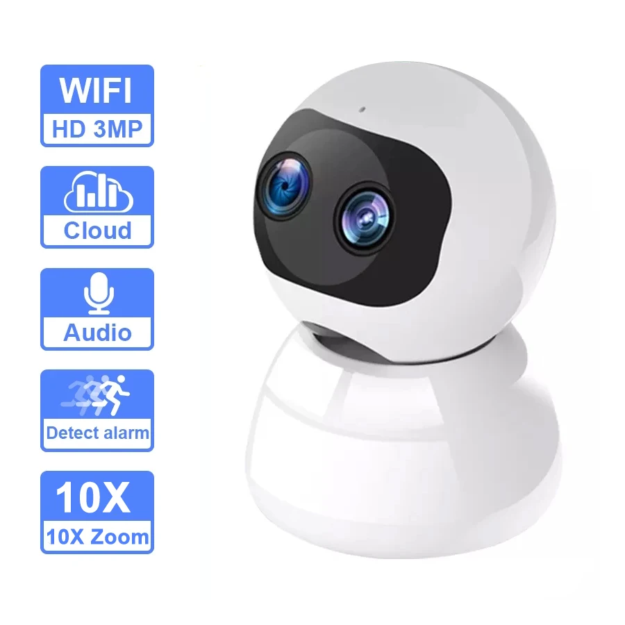 Home Security 1080P Dual Lens PTZ Wifi Camera Indoor Cloud IP Camera 3MP Speed Dome Camera 10X Zoom Auto Tracking Baby Monitor