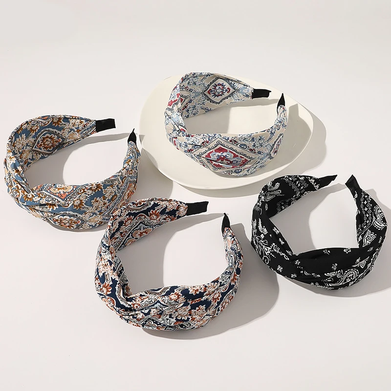 

Wide Head Hoop Cloth Tie-dye Gradient Fabric Hair Hoop Women Headband Cashew Print Headwrap Cross Knot Hair Accessories