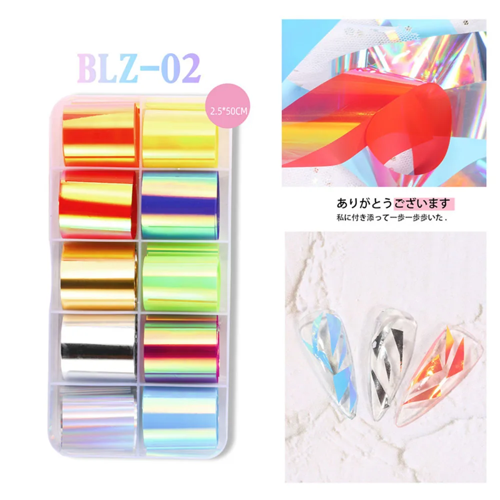 

1Box Foil 3D Nail Art Decorations Stickers Decal Stick On Nails Laser Aurora Color Glass Paper Designs Manicure Tools Net Red