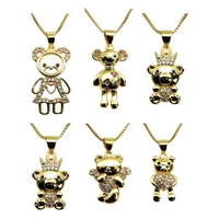 fashion cute teddy bear micro zircon pendant necklace chain pendant winnie pooh pendant necklace copper chain jewelry necklace