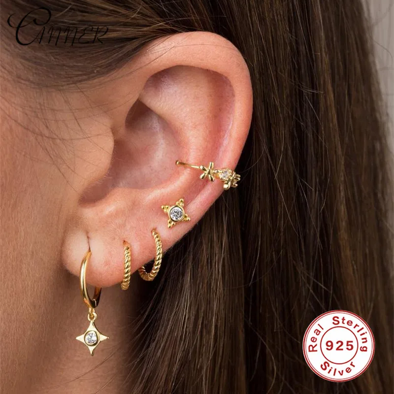 

CANNER Fashion Simple 925 Sterling Silver Earrings for Women Female Round Earrings Twisted Lines Stud Earrings Korean Jewelry