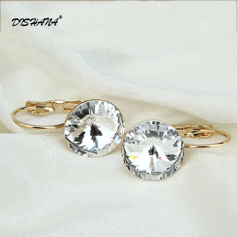 18K Real Gold Plated Модные Винтажные классические серьги золотистого цвета для женщин, серьги-капли красного цвета из австрийского кристалла, Круглый E0001-3 с камнем - Окраска металла: 18K Real Gold Plated