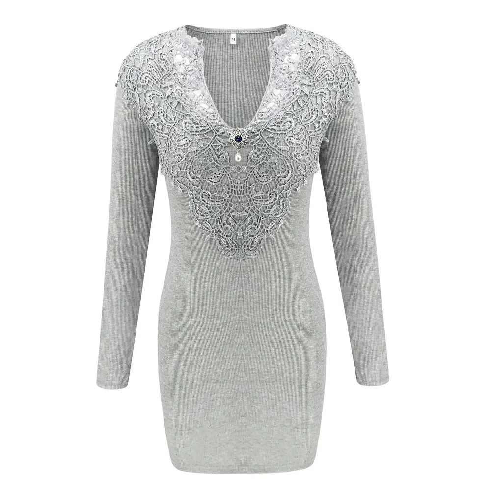 

Winter Autumn Elegant Midi Dress Vestidos Sexy Lace Deep V-neck Party Women Dresses Casual Long Sleeves Ladies Bodycon Dress