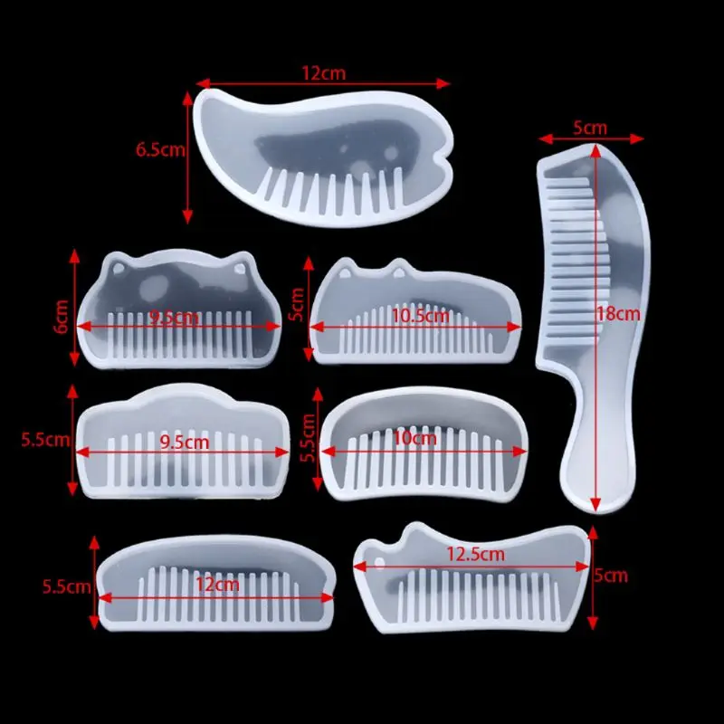 

8 Shapes Transparent Silicone Combs Mold Epoxy Resin Molds Jewelry Making Tools