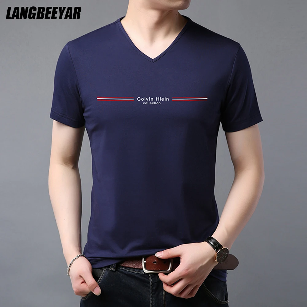 

2021 New Summer Brand Tops t Shirt Men 95% Cotton 5% Spandex V Neck Plain Solid Color Short Sleeve Casual Fashion Men Clothes