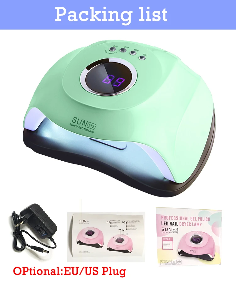 

Green SUN M3 Nail Lamp Upgrade 180W 45LED UV Lamp Powerful Auto Nail Gel Dryer Lamp Professional Manicure Lamp