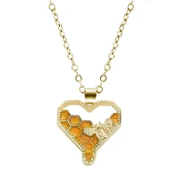 bee honeycomb heart shaped honey bee necklace animal pendant necklace for my lover party jewelry gifts
