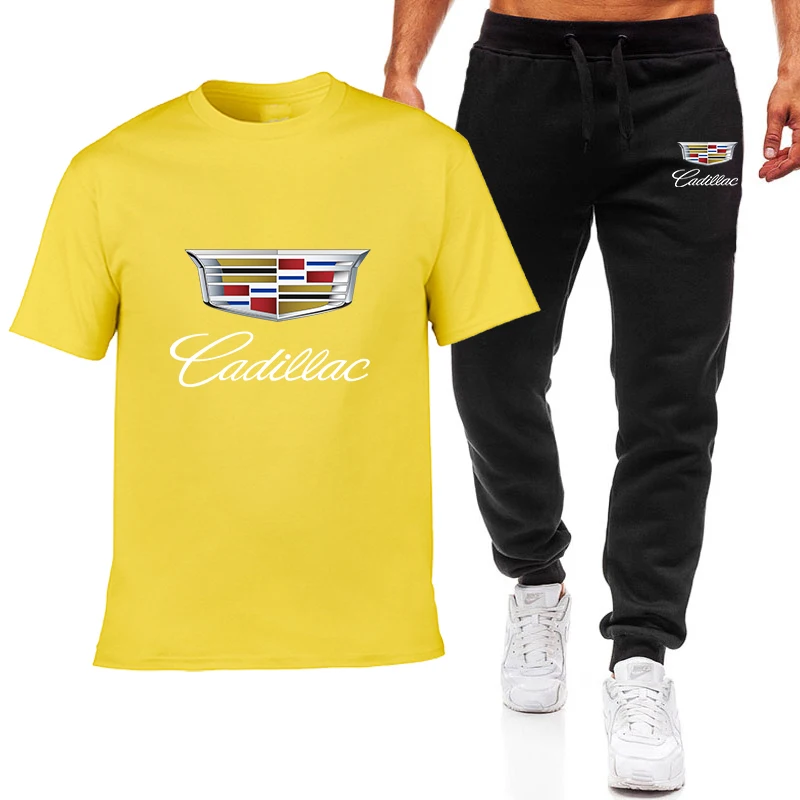 

Cadillac spring and summer men's printed round neck cotton short sleeve + sports and leisure trousers two-piece suit G11