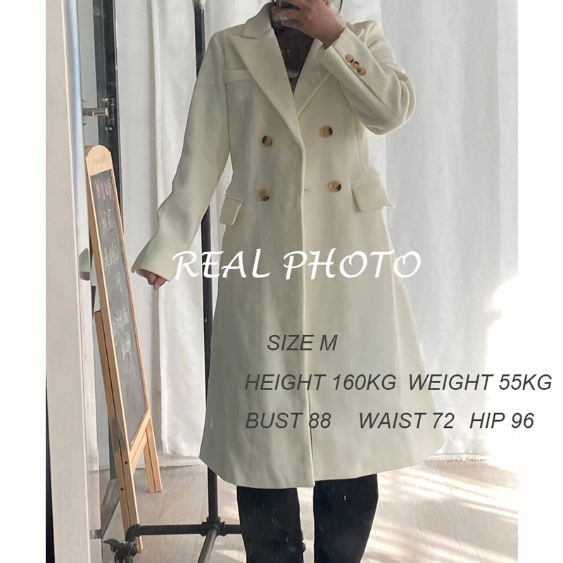 

Heydress 2021 Winter Women Solid Slim Elegant Wool Coat Office Lady White Streetwear Female Thick Warm Double Breasted Outerwear