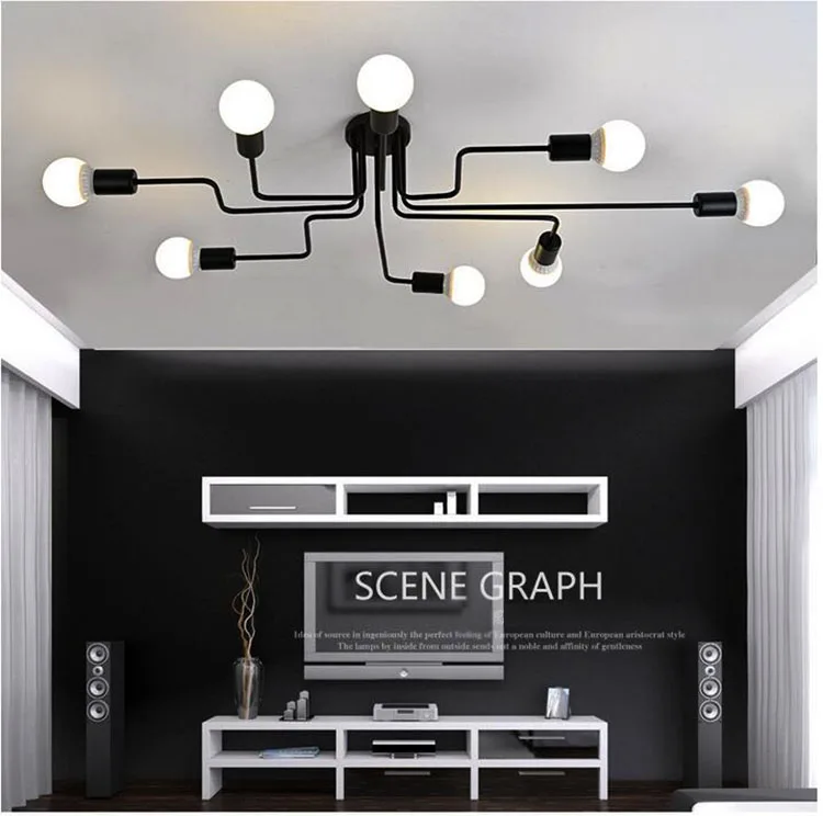 Винтажные потолочные светильники лампа из кованого железа с несколькими