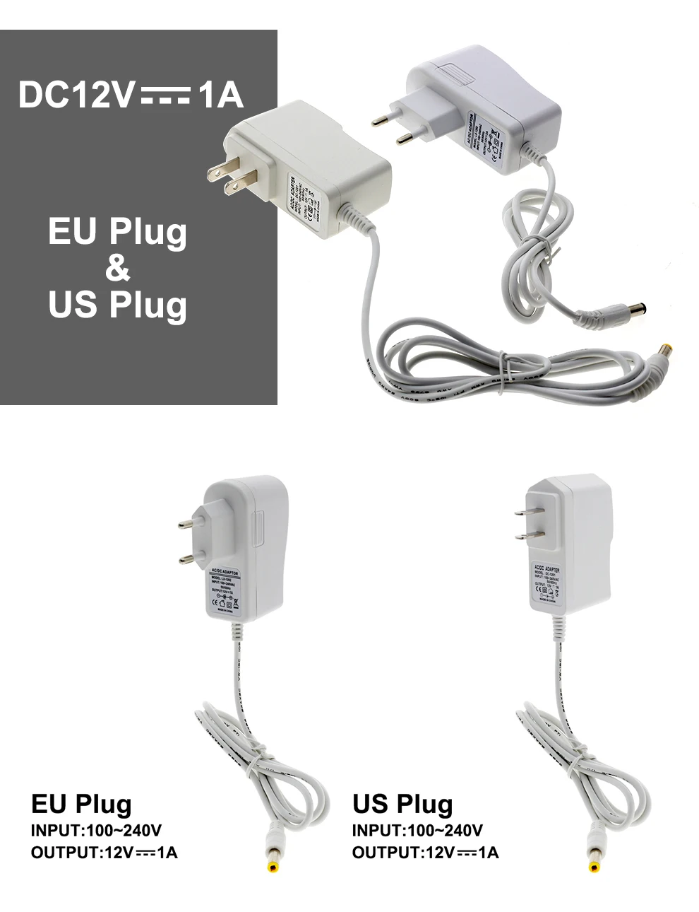 DC12V адаптер питания AC100-240V белый ракушка освещение трансформаторы выход DC12V 1A/3A преобразователь питания для светодиодной ленты
