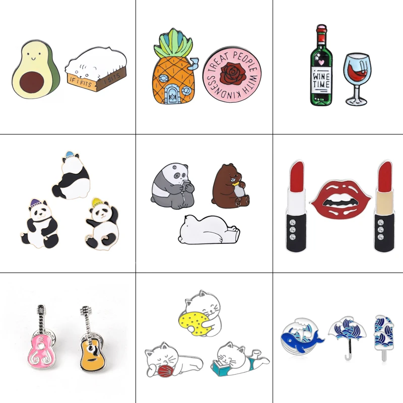 Модная брошь 2 ~ 3 шт./компл. Мультяшные животные панда ананас вино бокал КИТ