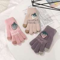 fashion cute strawberry pattern women gloves warm thick gloves womens cashmere knitted winter gloves in autumn and winter