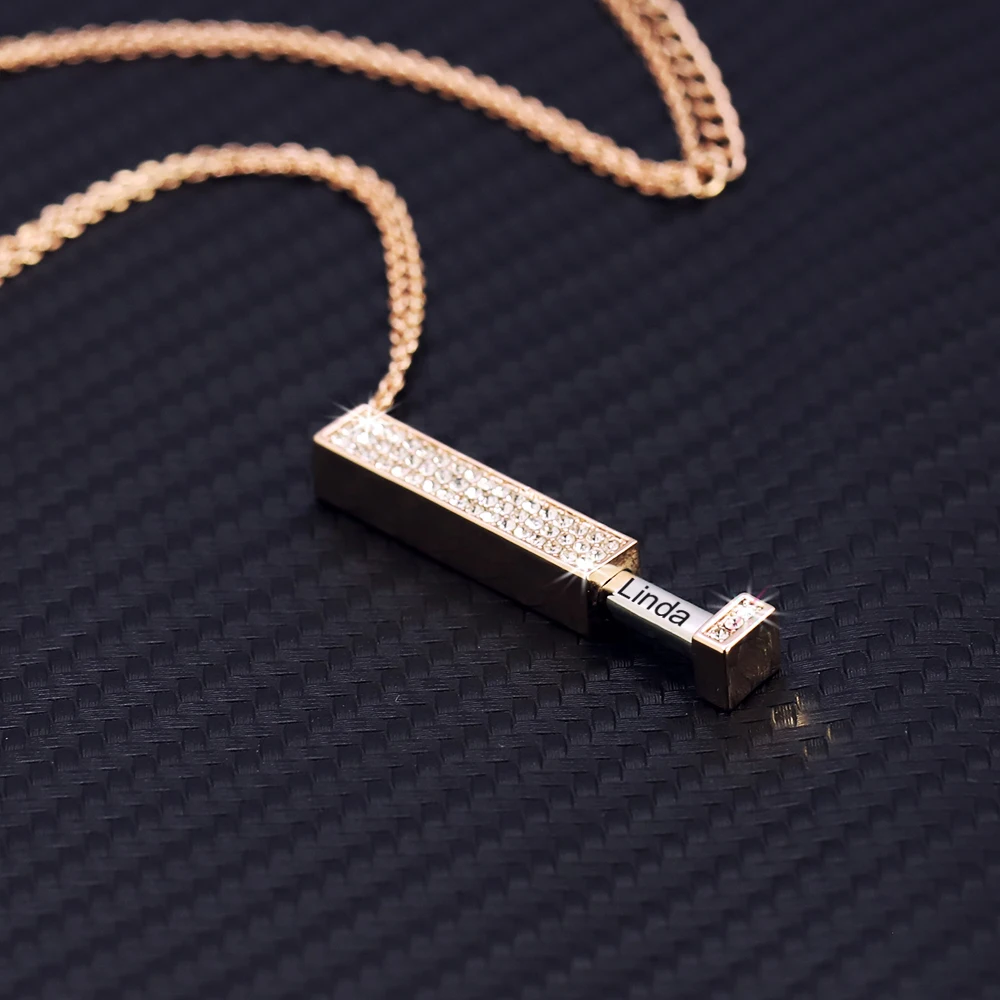 

MYLONGINGCHARM Personalize Name Bar Necklace White Stone Pendant Necklace for Girlfriend Rosegold Bar Necklace Mother's day gift