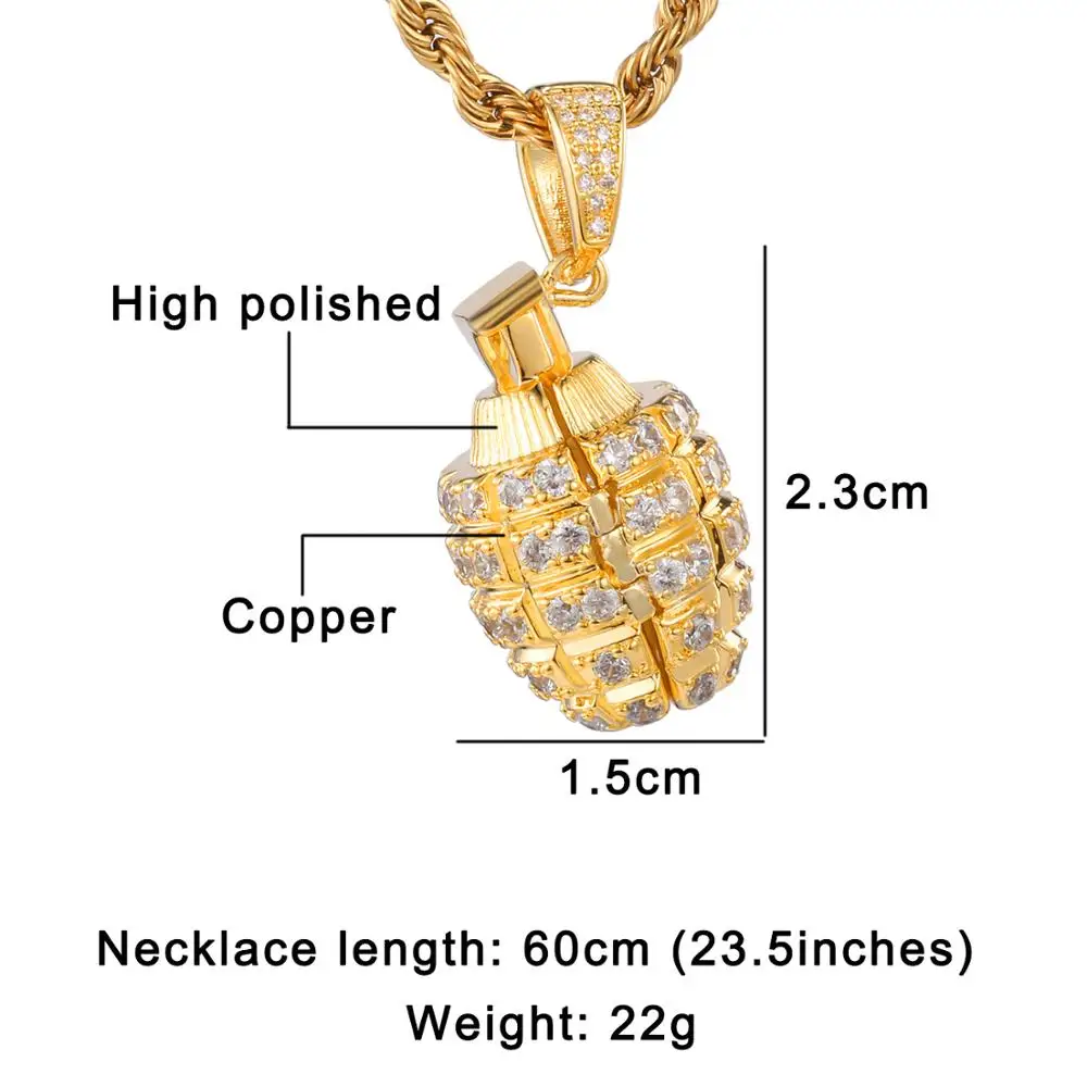 

HIP Hop Iced Out Bling Cubic AAA Zircon Grenades Necklace & Pendant for Women Men Jewelry Gifts
