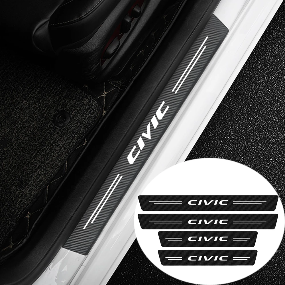 

4PCS Car Door Threshold Decals Logo For Honda Civic Door Sill Scuff Guard Protector Carbon Fiber Vinyl Stickers Auto Accessories