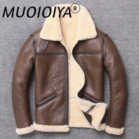 muoioyia mens genuine leather winter jacket men real fur coat sheepskin shearling jacket warm motorcycle vintage coats x l1962