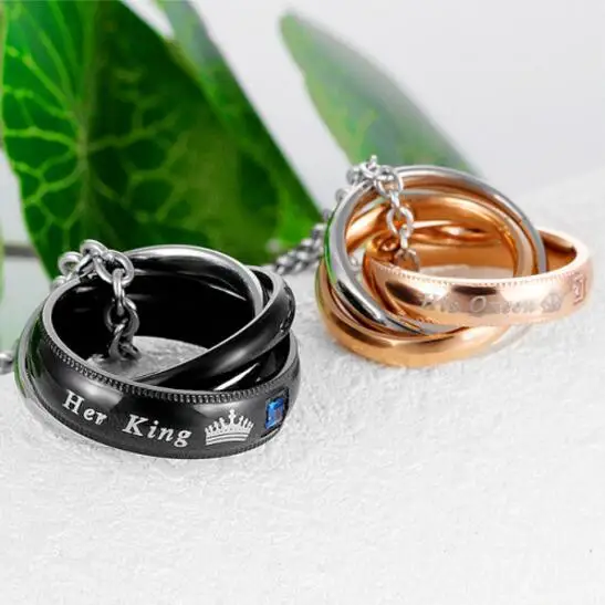 

LOOKER Electricity Suppliers Supply Of Goods Her King His Queen King Queen Pendeloque Cut Titanium Steel Lovers Necklace