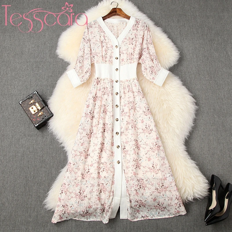 Женское шифоновое платье TESSCARA элегантное дизайнерское с цветочным принтом