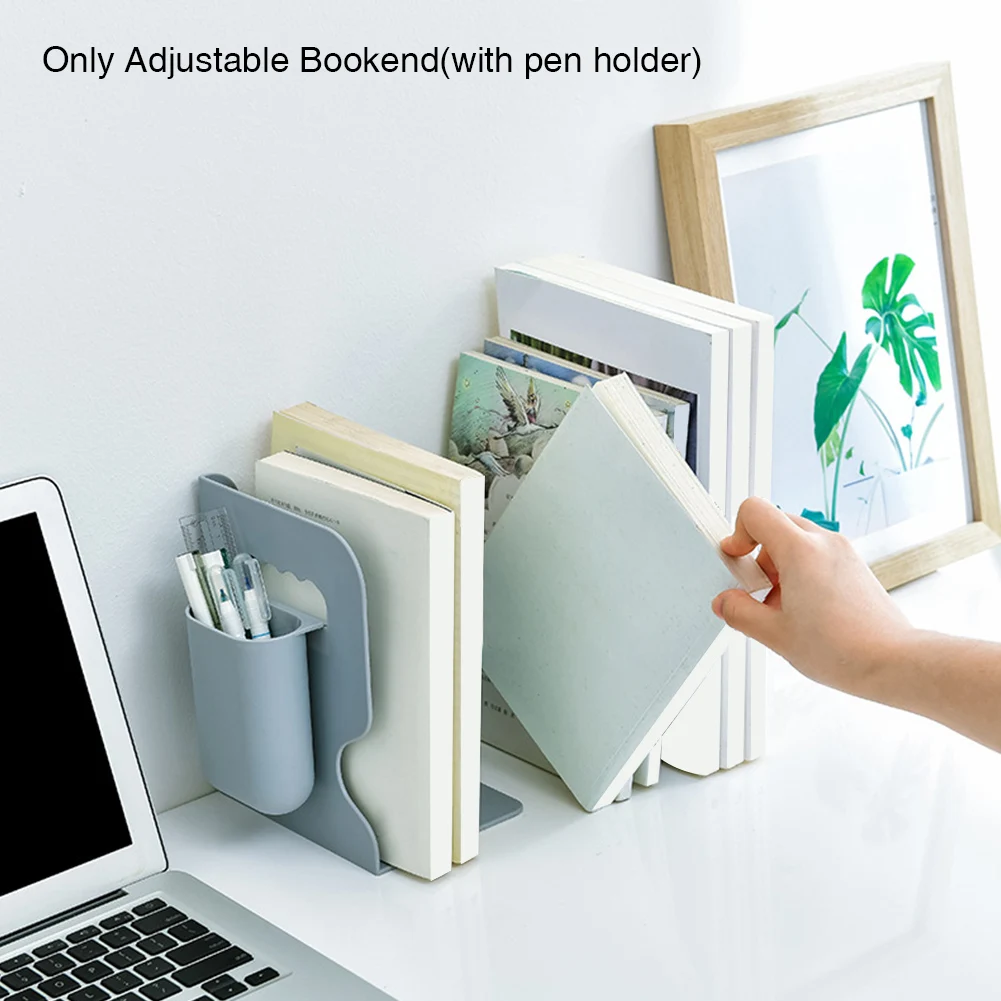 

Adjustable Bookend Solid Stationery With Pen Holder Book Stand Support Home Office Multi Compartments Desktop Organizer Library