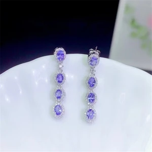 ewelry Silver Tanzanite  Earrings 3mm*4mm Natural Tanzanite Silver Earrings for Party 925 Silver Tanzanite Jewelry