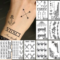 9pc waterproof temporary tattoo sticker anchor arrow english black letter gun chain flash tatoo man woman body art fake tatto