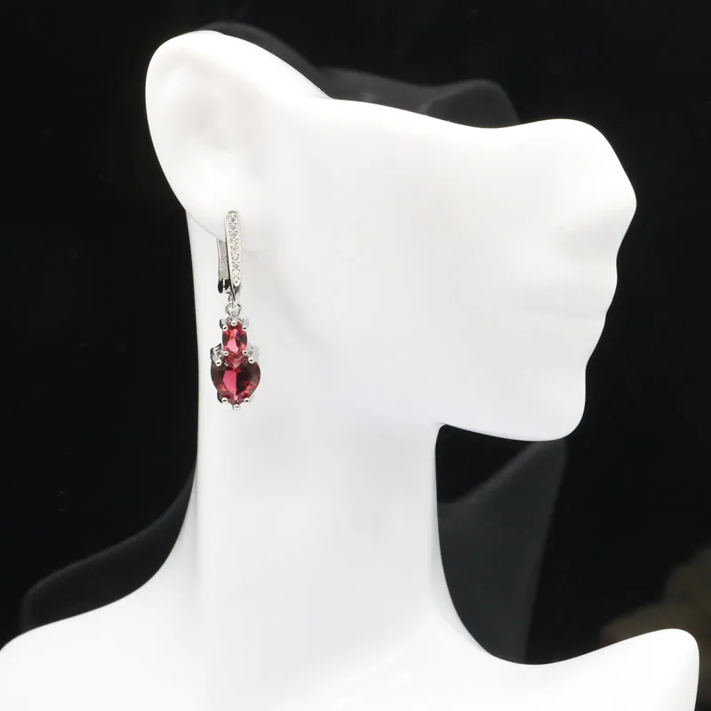 34x8 мм Лидер продаж серьги в форме сердца розовый Raspberry родолит гранат Белый CZ