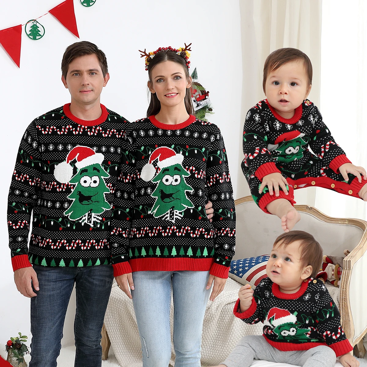 

Зимний Теплый Вязаный Рождественский свитер для всей семьи, комплект одежды с длинным рукавом для матери, папы, ребенка, девочки, мальчика, с...