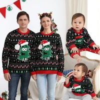 winter warm knitted family matching christmas sweater clothes set long sleeve mother daddy baby girl boy family look outfits 4pc