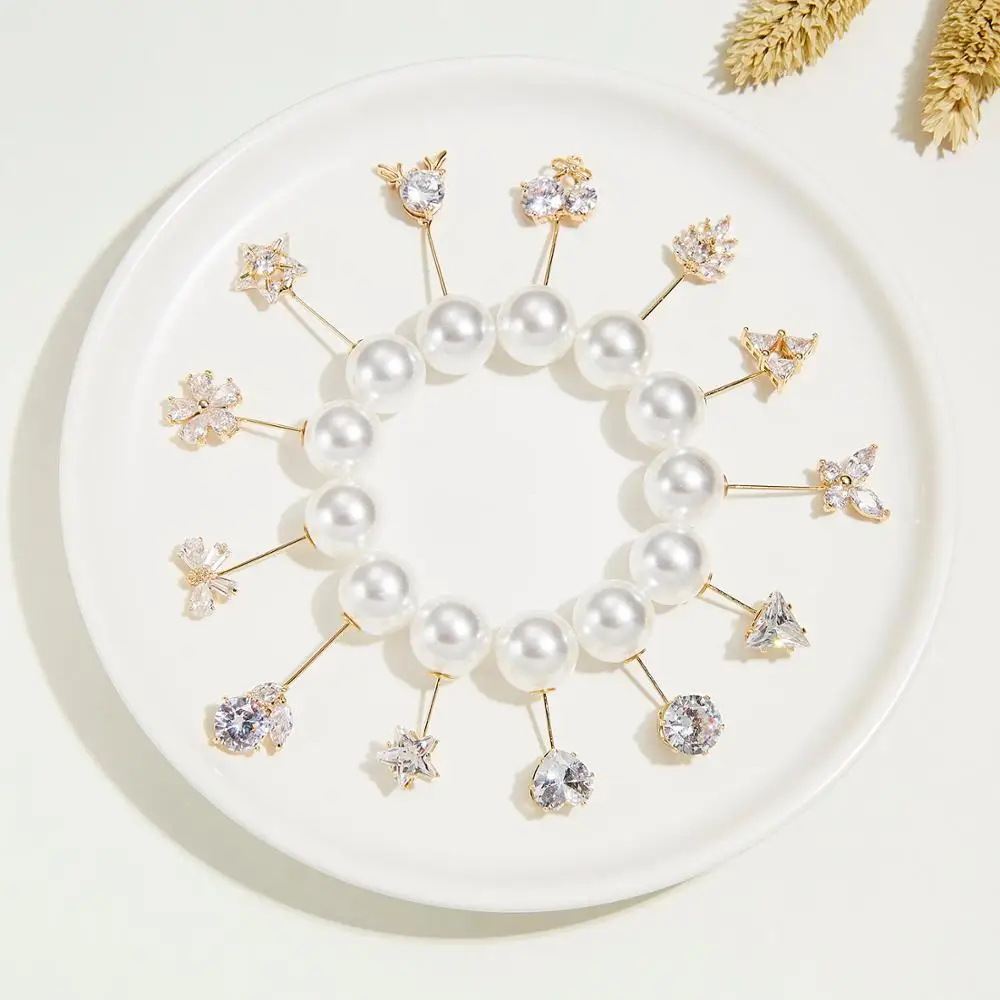 Женская Брошь с жемчугом и цирконом короткая брошь бусинами в форме