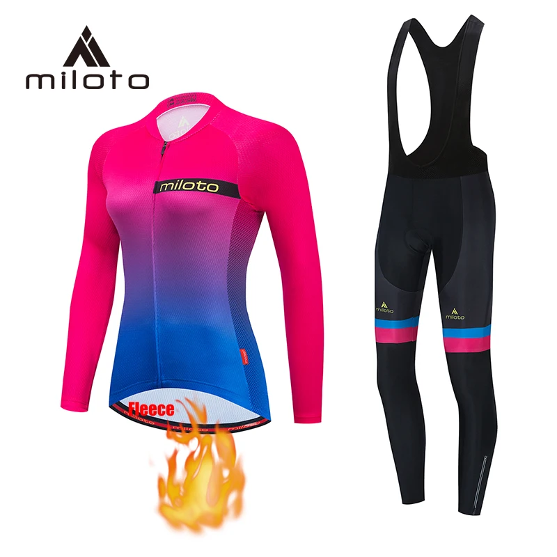 

MILOTO Pro Team Cycling Clothing Female Long Sleeve Bicycle Jersey Set Bicicleta Sport MTB Wear Quick Dry Road Bike Clothes