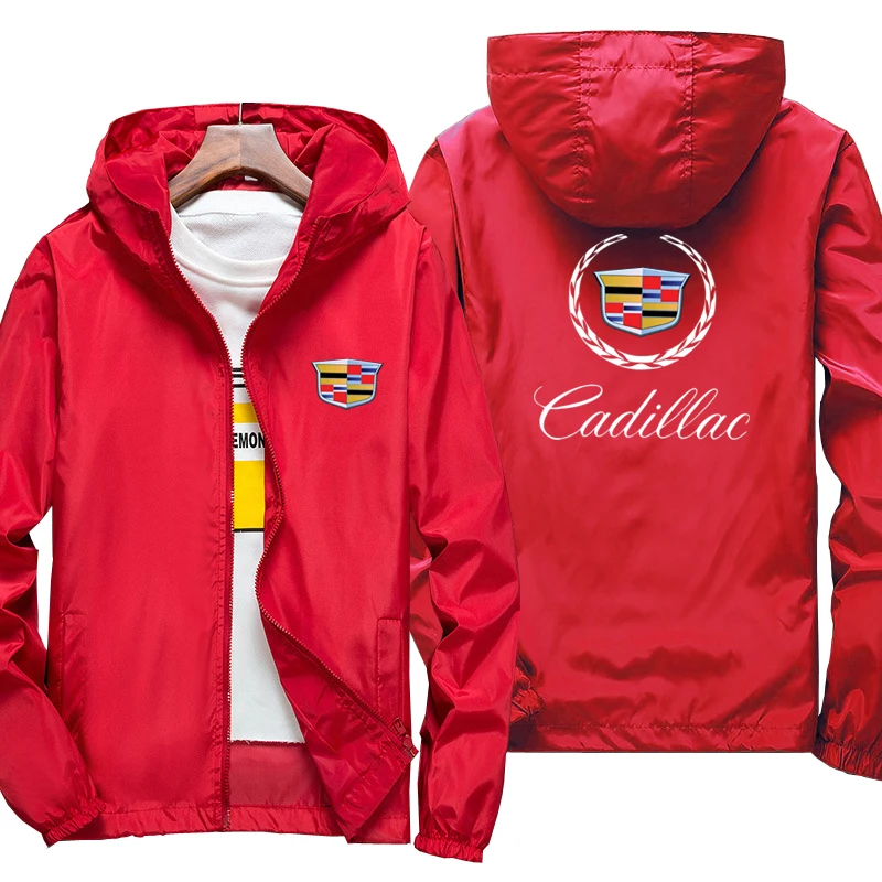 

New Spring Autumn Fashion Men for Cadillac Logo Windproof Jacket Hooded Windbreaker Sweatshirts zipper Long Sleeve Coat S-7XL