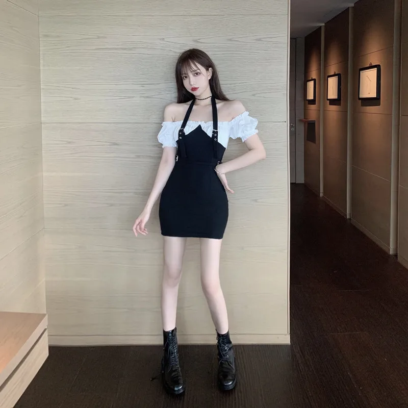 

Sexy summer dress halter dresses puff sleeve vestidos woman dress high waist dress women falbala dresses for women 2020 new