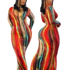 Женское облегающее длинное платье с глубоким V-образным вырезом и длинным рукавом, женское повседневное Обтягивающее Платье макси с принтом, для вечевечерние и клубов