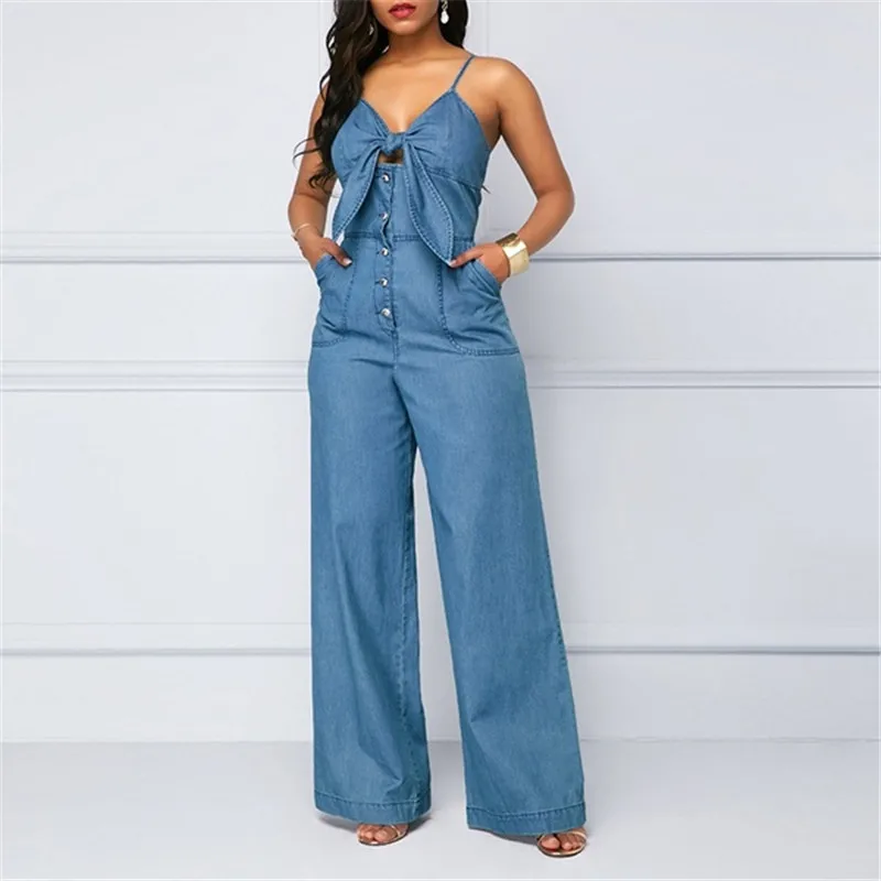 Комбинезон HIRIGIN женский джинсовый пикантный длинный ромпер с завышенной талией