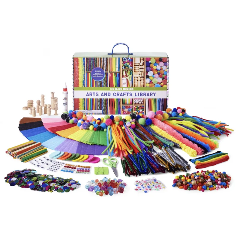 

Gift Box Craft DIY Kits Kid Toys 4 6 Years Rainbow Colors Chenille Stems Cotton Embroidery Felt Sheet Wiggle Eyes Wooden Sticks