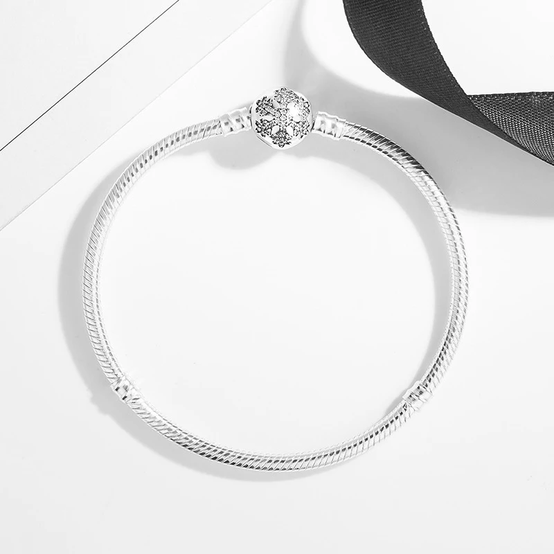

Flower Snow S925 Silver Bracelet Snake Chain Bangle For European Sterling Silver Charms Beads Women Lady Jewelry Valentine Gift