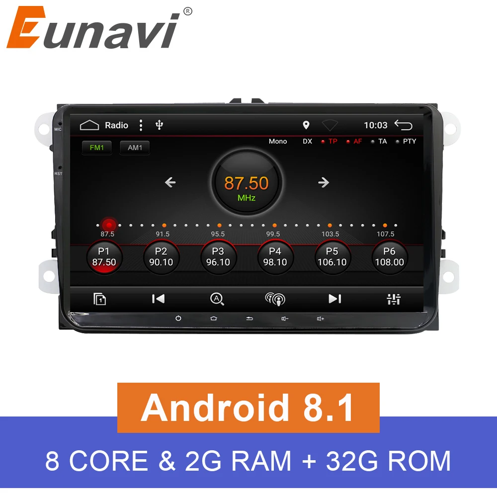 Eunavi 2 Din 9 ''Восьмиядерный Android 8 1 автомобильный навигационный GPS радиоприемник
