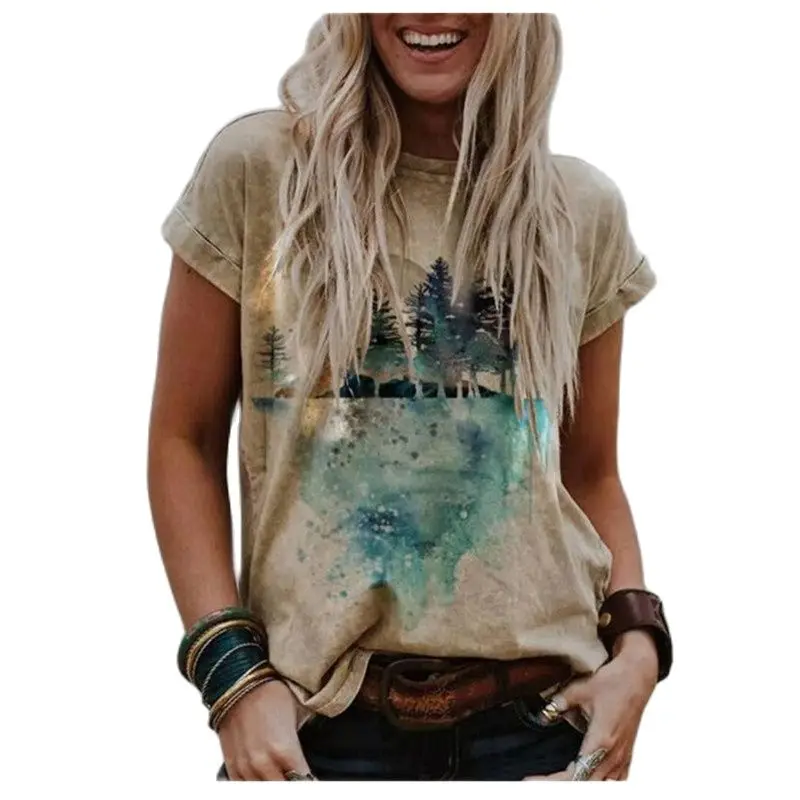 

Fashion Women's t Shirt Vintage Floral Printed O Neck Short Sleeve Harajuku t Shirts Female Casual Women Tops