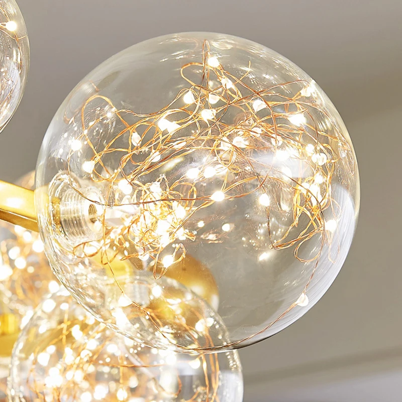Candelabro de bola de cristal Led nórdico con Control remoto, anillo largo dorado, decoración colgante para el hogar, iluminación interior, sala de estar y comedor
