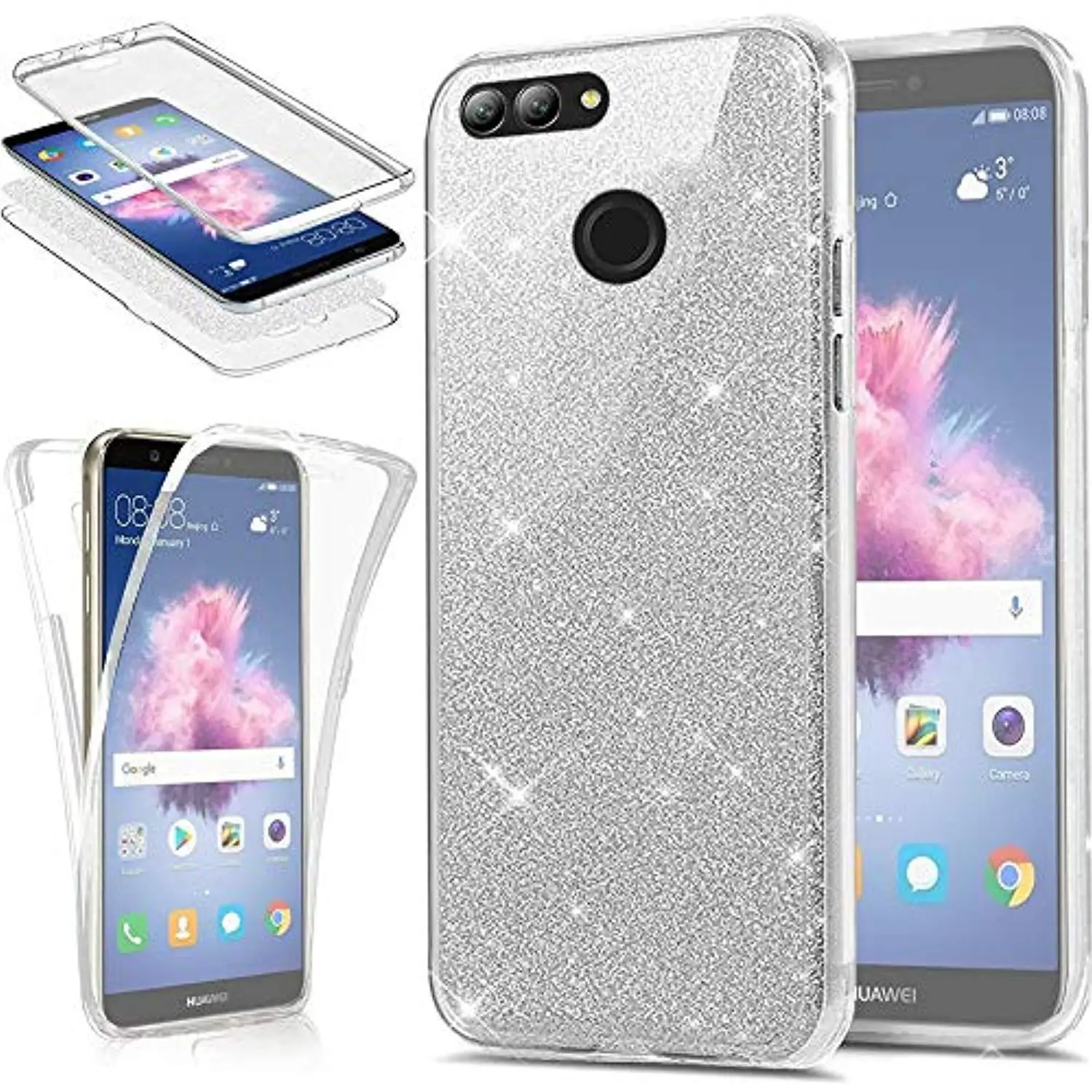Блестящий чехол 360 3 в 1 для huawei P Smart Y6 Y7 Pro P30 P20 Lite P10 Plus mate 20, мягкий чехол из ТПУ для телефона - Цвет: Silver