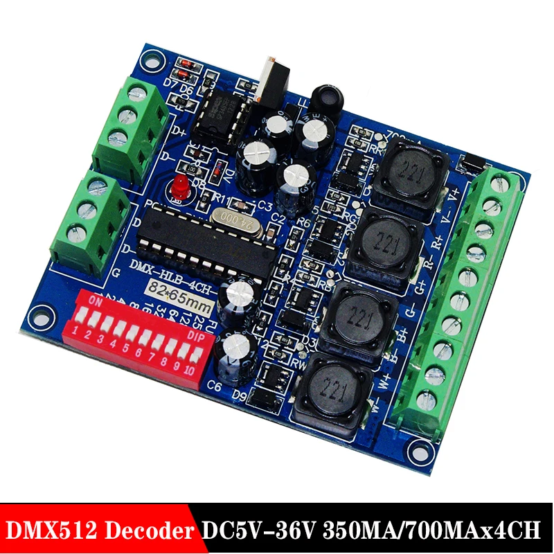 4CH DMX512 Decoder DC5V-36V Constant Current 350MA/700MA*4 Channel DMX512 RGBW Controller 4 group alone led(6pin) Output dimmer