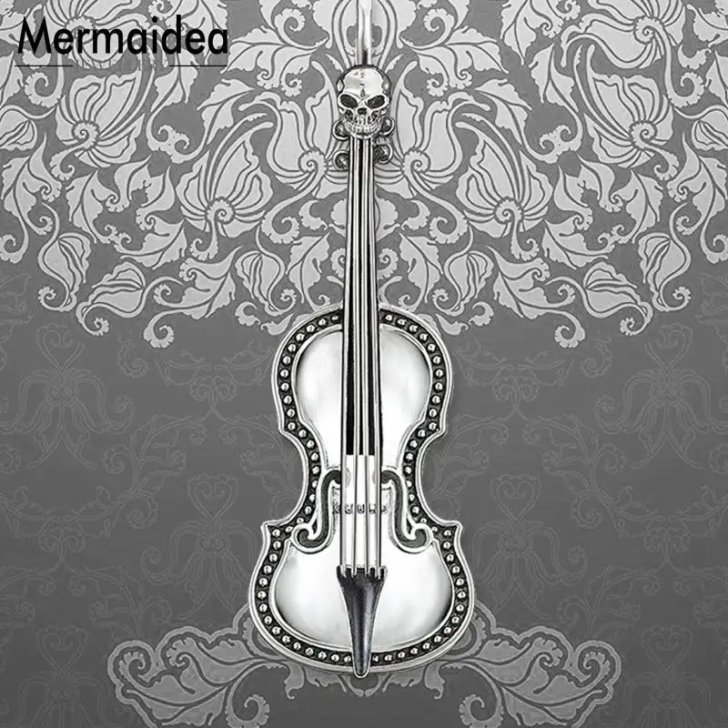 Эмалированная подвеска в виде скрипки черепа Модная бижутерия посеребренный