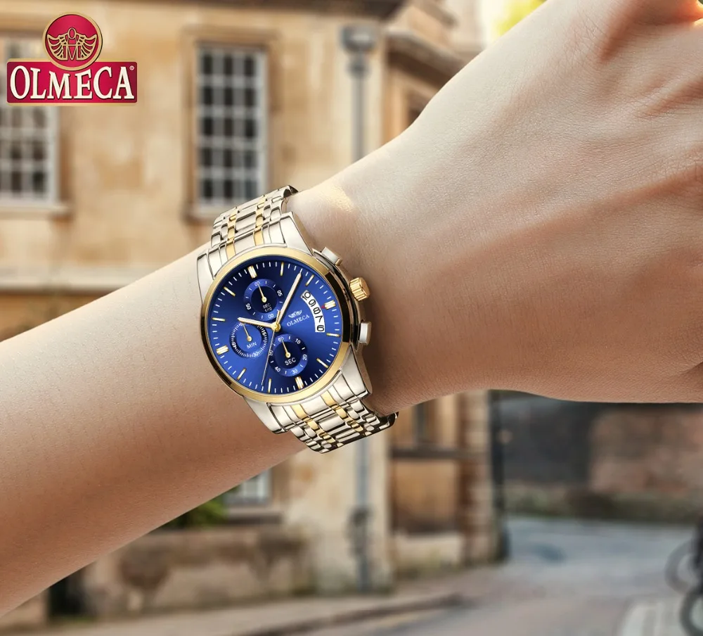 OLMECA Brand Complete Calendar Wrist Watch Men's Luxury Businessman Relogio Masculino Waterproof Watches Stainless Steel | Наручные